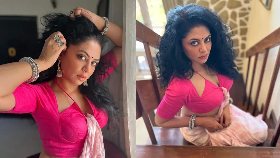 गुलाबी साड़ी और घुंघराले बाल में कविता कौशिक ने बढ़ाई फैंस की धड़कनें, देखें तस्वीरें