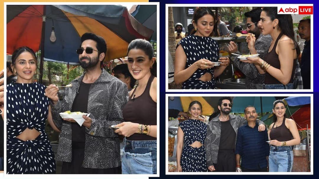 ‘Pati Patni Aur Woh Do’ cast shows foodie style at Pani Puri stall, Ayushmann-Sara seen licking it